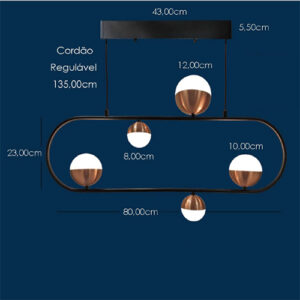 Luminária de Teto Pendente Meia Bola 5 Oval Led1