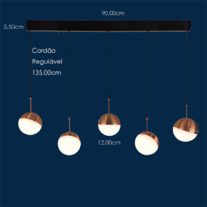 Luminária de Teto Pendente Meia Bola 5 Vertical Led1
