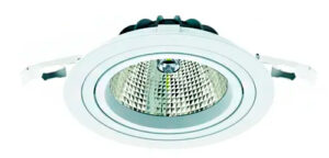 Luminária ideal para forros de gesso, proporcionando iluminação direcionada e de destaque. Seu refletor facetado maximiza a distribuição da luz. Possui design moderno e discreto, com fácil instalação através de molas laterais. É amplamente utilizado em salas, corredores e para realçar objetos.